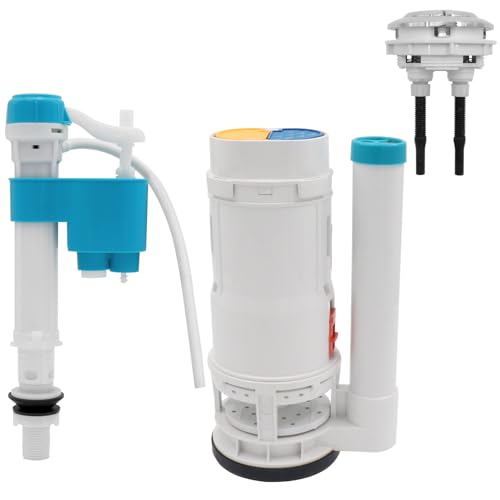 T Tulead Toilet Dual Flush Valve, Fill Valve, Push Button, One Piece Toilet Repair Kit, Drain Outlet Dia 2.5
