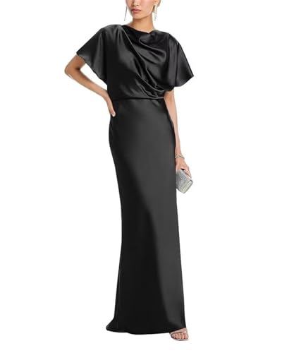 Crew Neck Mother of The Bride Dresses for Wedding Mermaid Cap Sleeve Satin Formal Evening Party Gowns