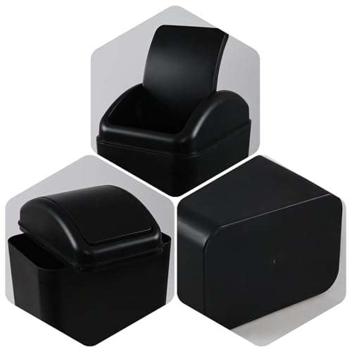 Image of 2-Pack 14 L Plastic Trash Cans with Swing Lids, Black Slim Garbage Bin