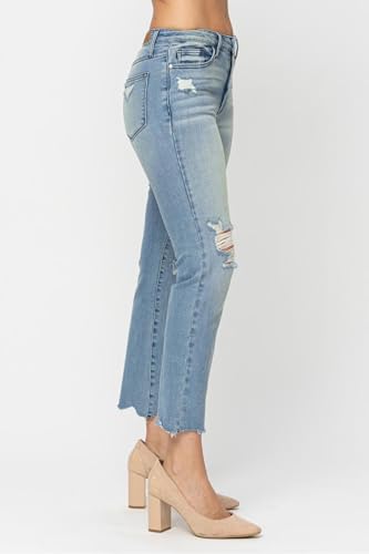 Judy Blue Mid-Rise Destroyed Tinted Wash Crop Straight Jeans – Stylish Comfort -885124