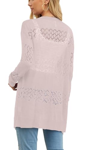 Image of GRECERELLE Lightweight Cardigan Sweaters for Women Crochet Knit Open Front Long Sleeve Loose Casual Boho Summer Beach Coverup