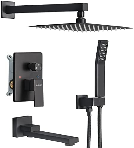 DASAN Tub Shower Faucets Sets Complete Matte Black Bathtub Shower System with Tub Spout, Bathtub Faucet Set Tub and Shower Faucet Combo Trim Kit with Rough-in Valve