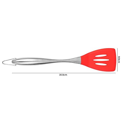 Image of we3 Silicone Wok Slotted Spatula Turner BPA Free 500�F Stainless Steel Handle 14 Inch for Non Stick Cookware|Steel Slotted 35CM L| (RED)