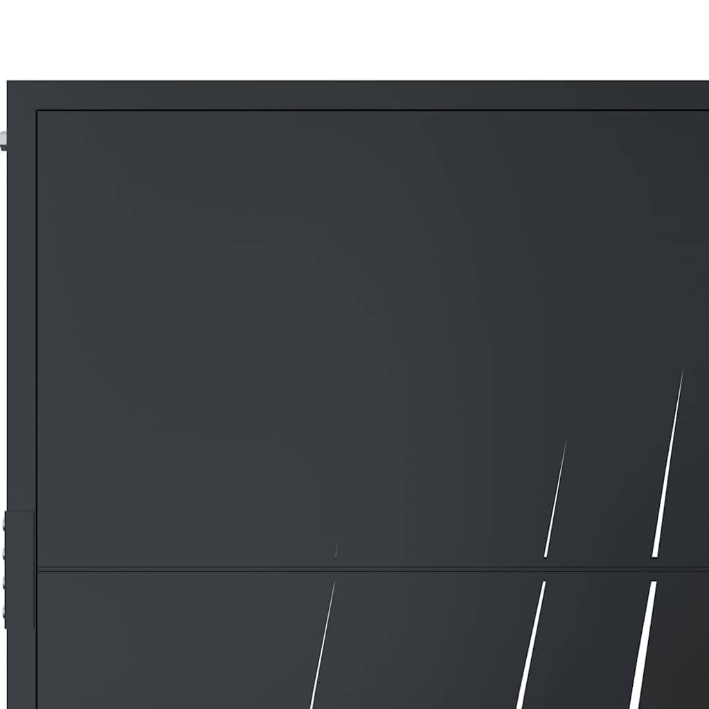 Stalowa brama ogrodowa z laserowo ciętym wzorem trawy, antracyt, 100 x 200 cm, zamykana, łącznie z dwoma słupkami z płytami kołnierzowymi i akcesoriami montażowymi do łatwej instalacji.