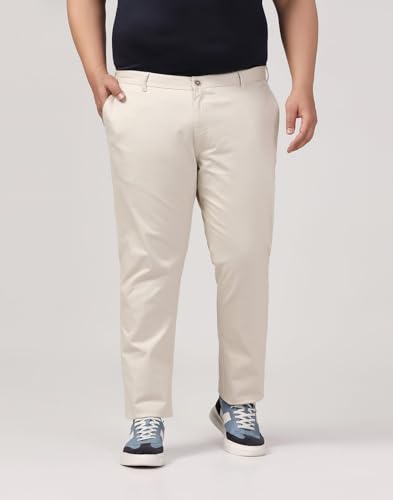 Image of Blackberrys Men's Textured Beige Slim-Fit Trousers |Office Wear & Casual Wear
