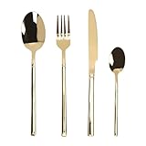 Oreilet Juego de Cubiertos Vintage de 24 Piezas para 6, Juego Cubiertos Acero Inoxidable con Cuchillos de Mesa, Tenedores, Cucharas, Juegos Cubiertos y Utensilios, Apto Lavavajillas (GOLD)