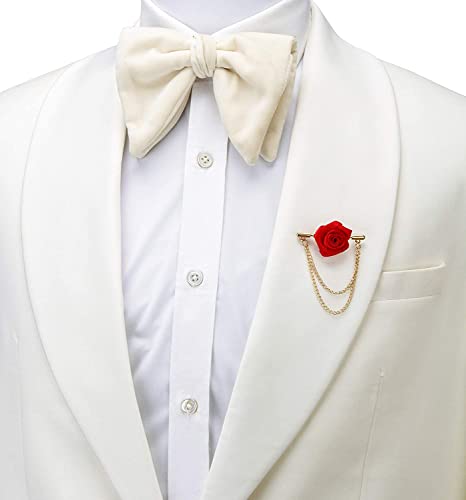 Knighthood Brooch Pin Red Rose with Double Hanging Chain Brooch Suit Stud Lapel Pin3