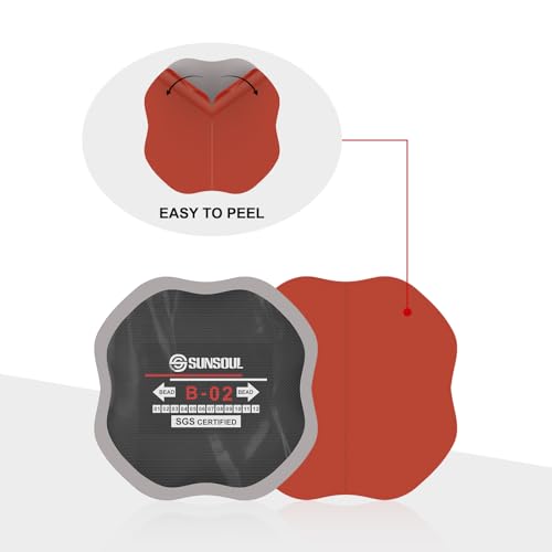 Image of SUNSOUL 10Pcs Bias Tire Patch, 3.75 inch x 3.75 inch Heavy Duty Tire Repair Patches | 2 Size Options, Bias Tires, Large Bonding Area, Permanent Vulcanized Seal, Fits Commercial Truck, Agricultural Vehicles