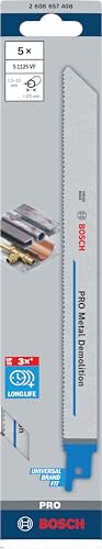Image of Bosch Professional Reciprocating Saw Blades, For Metal, S1125 Vf, Blade Length 225mm, Medium To Thick Sheet Metal, Thin-Walled And Thick-Walled Pipe /Profile, Demolition Work In Metal, Pack Of 5
