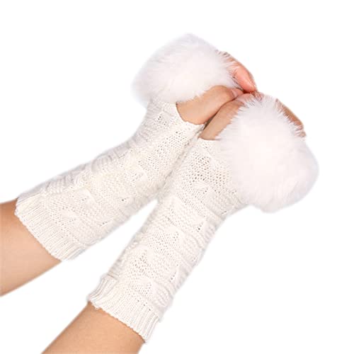 Plush Cuff Winter Gloves Warm Cycling Mittens Half Finger Solid Color Mittens For Women Men Winter Supplies
