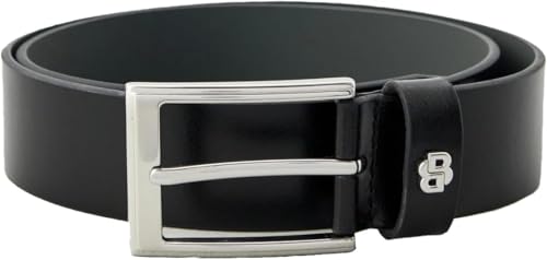 Hugo Boss Men's Emal B Double B Monogram Black Leather Belt (Black, 44)