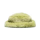 Ynocfri Women Winter Faux Fur Bucket Hat Solid Color Fluffy Warm Fisherman Cap Streetwear (Green)