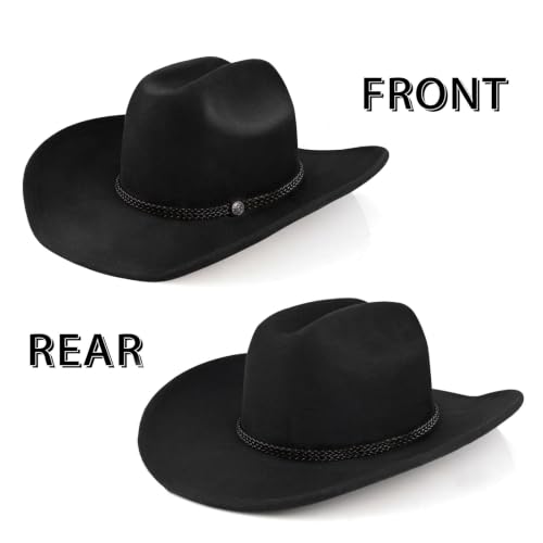 Image of 100% Wool Western Cowboy Hat for Men Women Classic Fedora Hat Felt Cowgirls Hats with Two Decorative Bands