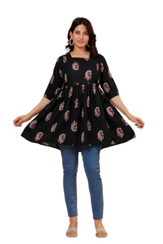 Image of THE Moon Star Women's Cotton Floral Printed Anarkali Maternity Feeding Kurti | Breastfeeding Dress for Mothers | Zipper Feeding Kurti, Nursing Kurti, Comfortable and Trendy Maternity Wear