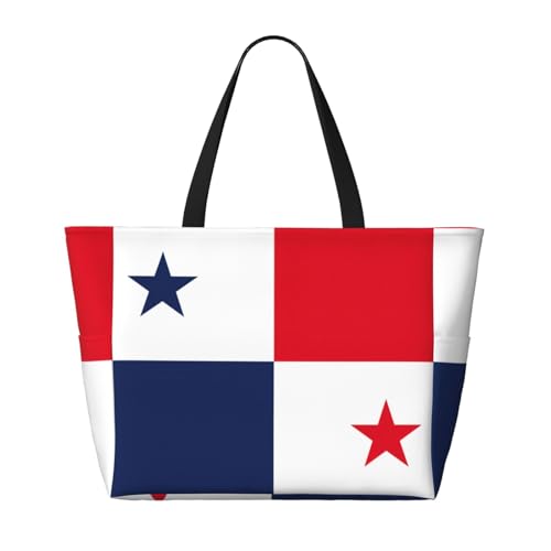 Flag Of Panama Extra Large Tote Bag For Women,Foldable Beach Bag With Pocket Weekender Travel Overnight Bag2