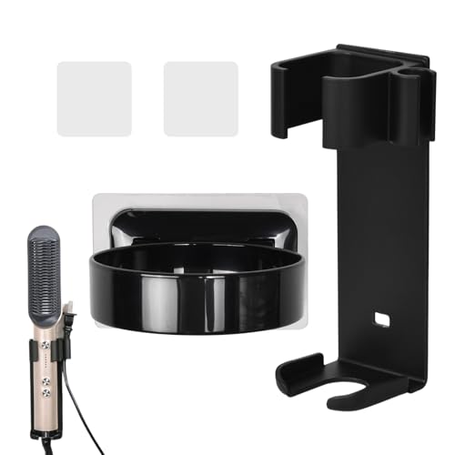 Marjoramy 2 Piezas Soporte Secador de Pelo y Soporte para Plancha de Pelo, Secador de Pelo de Montaje en Pared, Soportes para Rizadores Pared, Porta Secador de Pelo, Soporte Plancha Pelo, Sin Taladrar