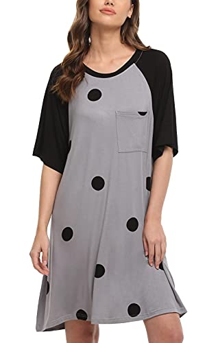 Yya Women's Nightgown Short Sleeve Sleepwear Comfy Sleep Shirt Polka Dot Scoopneck Nightshirt Dark Gray L #TOP2