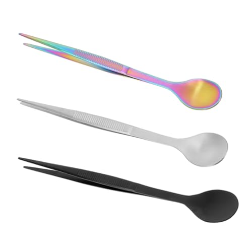 ibasenice Essential Kitchen Tool: 3pcs Stainless Steel Tasting Spoons Tweezers Stirring Tea Cocktail Spoons for Cooking