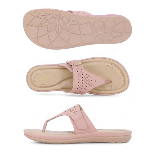 Image of DOCTOR EXTRA SOFT Women Flat Memory Foam Slippers /Flip-Flops Fashion Stylish Casual Comfortable Diabetic Orthopedic Lightweight Synthetic Slip-On Sandals With Adjustable Buckle D-609, Peach, 9 UK