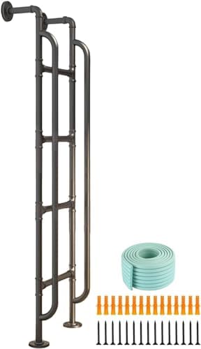 Heavy Duty Loft Ladder 77 Inch with Handrails, Anti-Slip Foam Padding, Attic Steps & Bunk Bed Access, Ideal for 50-80 Inch Tall Spaces (Black, 6.4ft/196cm)