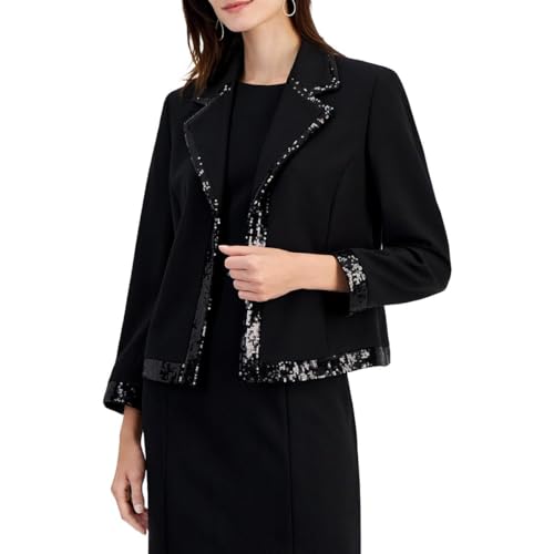 Kasper Women's Notch Collar, Kissing Front Jacket W/Sequin Trim