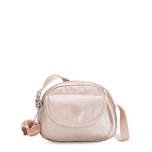 Kipling Bolsa Tiracolo Metálica Stelma de Quartzo e Bege, 5L, Nylon, Alça Transversal Ajustável, 24 cm C x 19 cm A x 12 cm P
