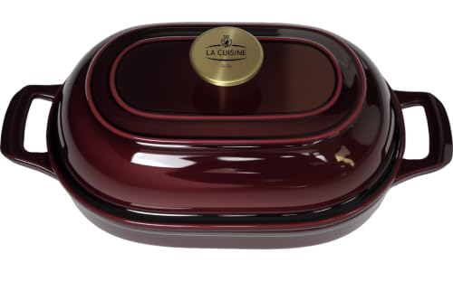 Image of La Cuisine Enameled Cast Iron Bread Loaf Dutch Oven Oblong for Sourdough Crusty Bread & High‑Heat Baking. Oven-Safe 550F /287C Matte Black Enamel Interior, 5.5 QT, Cranberry