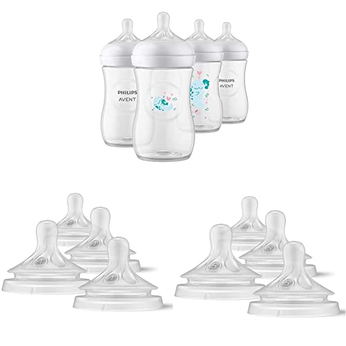 Image of Philips AVENT Natural Baby Bottles with Natural Response Nipples, Flow 3 & 4, 9oz, 4pk + Flow 5, 6M+, 4pk