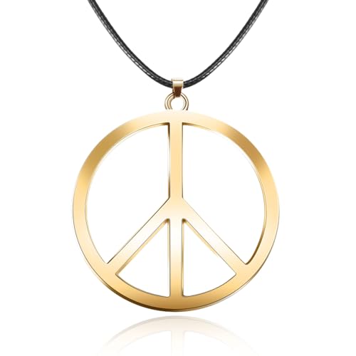 Collier Hippie, Collier De Paix en Métal, Peace pour Femme Homme, 70e Siècle Accessoires Hippie, pour Les Fêtes à Thème Rétro et Les Carnavals (Or)
