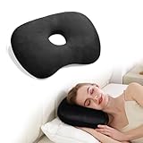 Babyezz Ear Piercing Hole Pillows Side Sleeper Pillow with an Ear Hole for CNH Side Sleepers and Ear Inflammation Pressure Sores, Adjustable Cotton and Polyester Curved Side Pillow，Schwarz