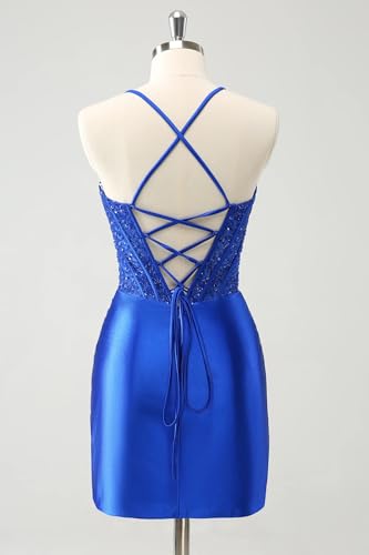 Womens's Short Satin Homecoming Dresses for Teens Spaghetti Straps Sequin Corset Prom Cocktail Party Gown3