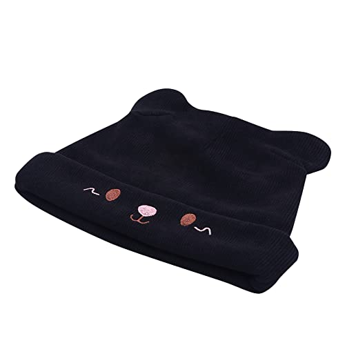 Amamcy Cotton Lined Winter Beanie Hat For Women Cute Bunny Ears Solid Skull Cap Warm Knitted Slouchy Crochet Cuff Winter Hat #TOP3