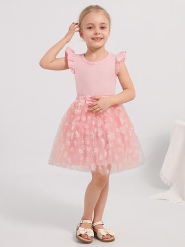 Image of Girls Tulle Skirt Set Kid Toddler Girl 2 Piece Outfits Ruffle Sleeve T-Shirt Bowknot Tutu Dress Birthday Party Outfit