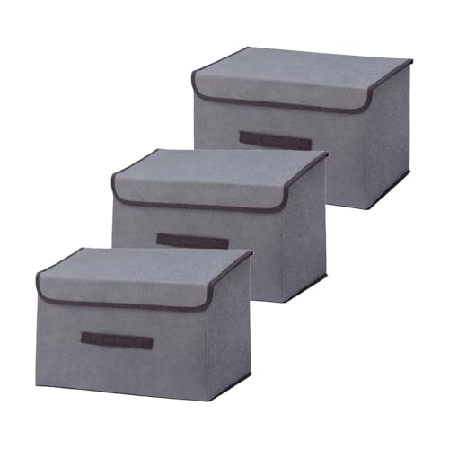 Caixa Organizadora Premium com Tampa Antipoeira e Fechamento Aderente - Sistema Modular para Guarda-Roupa e Escritório - Conjunto de Armazenamento Seguro e Empilhável (Pacote 3 Grandes)