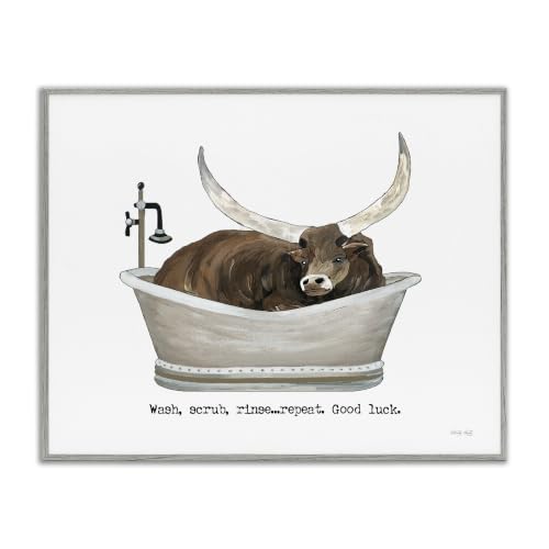 Longhorn Cattle Bathtub Bathroom, 11 x 14 Inch Framed Giclée Print