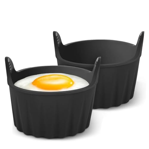 2PCS Air Fryer Egg Poacher Nonstick Silicone Ramekins Egg Bites Molds Maker Reusable Fried Egg Ring Moulds for Egg Frying Shaping Pancakes Mini Burger Microwave Baking Cups