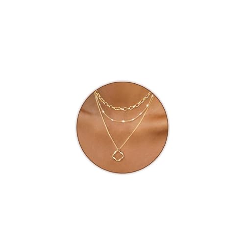 Airmb Gold Layered Necklaces for Women 14k Gold Plated Dainty Stackable Choker Necklaces for Women Trendy Layering Circle Paperclip Chain Cute Pendant Necklace Set Gold Jewelry for Women, 0, Brass, No