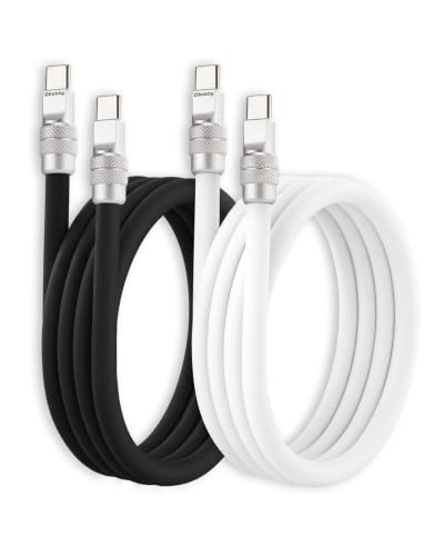 Image of chubbycable 240W Silicone USB C to C Cable, 2 Pack, Black+White, 16.4FT | Couple Color Matching, 6mm Extra Thick, 45,000+ Bend Tested, 480Mbps Data Transfer, E-Marker Safety Chip, Tangle-Free