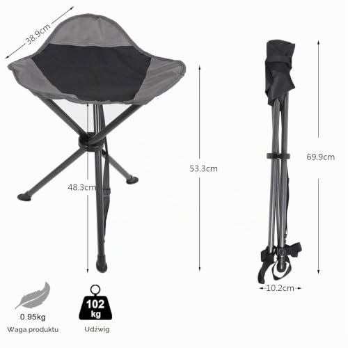 EVER ADVANCED Składany stołek trójnożny, ultralekki, 53,3 cm wysokości, obciążenie 102 kg, z kieszenią boczną, przenośny stołek wędkarski, składany, na kemping, polowanie, wędrówki, wędkowanie, czarny