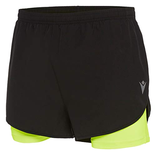 Short running homme Macron Run Chinook SCA Tybalt noir et jaune stretch 2.5