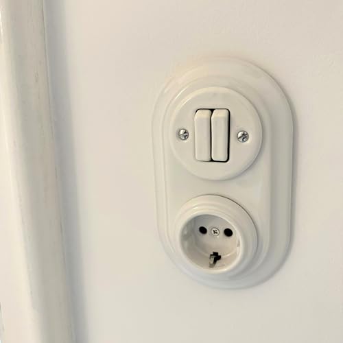 Unterputz Porzellan Retro Steckdose 2-fach, All-in-One, SET Serie PR1 weiß