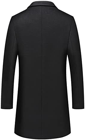 PRIJOUHE Men's Wool Coat Hoodie Long Trench Cotton Casual Woollen Overcoat Jacket Black-06 Medium