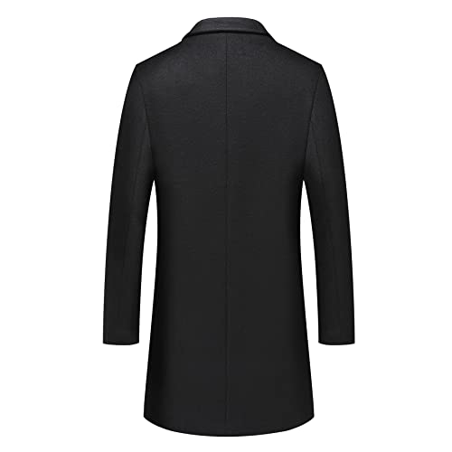 PRIJOUHE Men's Wool Coat Hoodie Long Trench Coat Cotton Casual Woollen Overcoat Jacket
