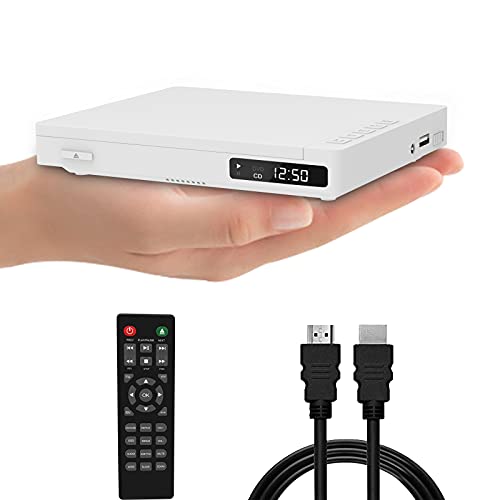 Mini DVD Player for TV with Built-in Speaker HD 1080P Upscaling Portable Palm-Size DVD CD Player All Region Free USB Input(White)