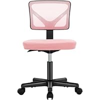 Sweetcrispy Office Computer Desk Chair, Ergonomic Low-Back Mesh Rolling Work Swivel Chairs with Wheels, Armless Comfortable Seat Lumbar Support for Home, Bedroom, Study, Student, Adults, Pink
