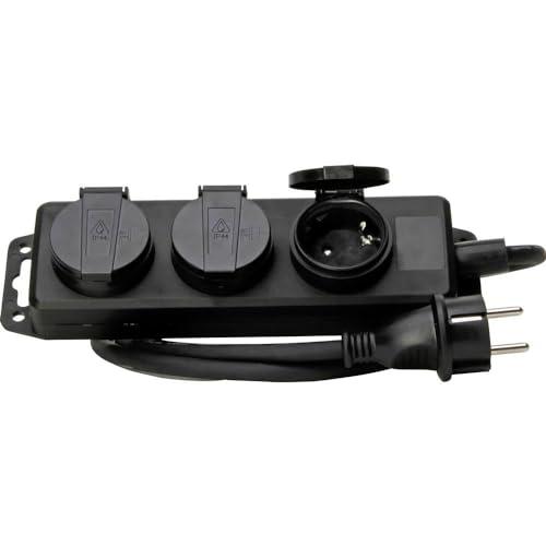 Kopp 3-Fach Feuchtraum-Steckdosenleiste in Schwarz - Robuste Mehrfachsteckdose mit Klappdeckeln & 1,4 Kabel - IP44 spritzwassergeschützt - Anschraubbar & aufhängbar - für 16A & 250V~