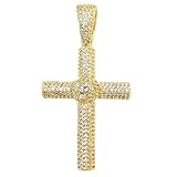 LKBEADS Colgante de cruz cristiana | con circonita cúbica, fabricado en acero inoxidable | chapado en oro, 50 x 26 mm | dije de joyería de Jesús | LK_CHP_0116_W