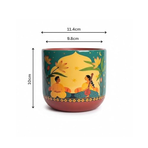 Image of Terracotta Planter - Premium Glass Coated Peacock Design Planters for Home Decor | Artistic Flower Pots for Garden & Indoor Plant Pot (Teal, Medium)