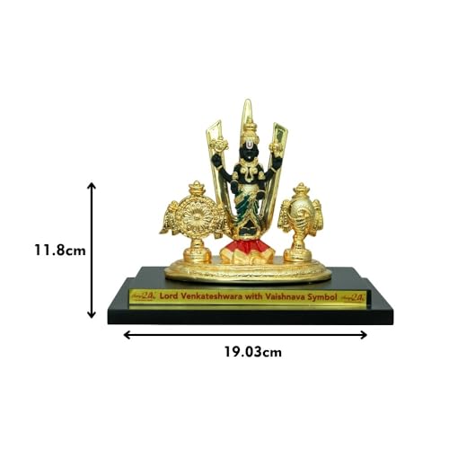 Image of Gold Plated Venkateshwara with Vaishnav Symbols | Balaji Murti for Pooja Room & Festive Gifting |Traditional Lord Balaji Statue with Protective Vaishnava Energy| 19.03 x 11.8 x 18.5 cm