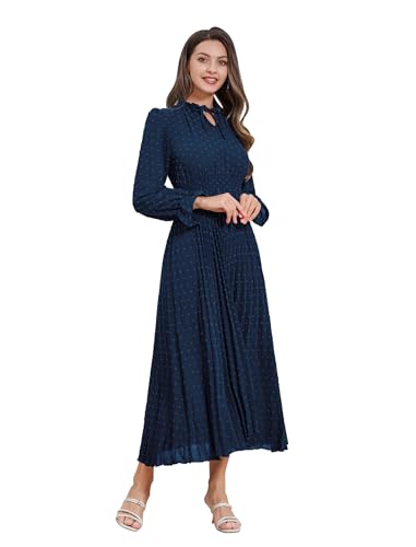 Odizli Herbstkleid Damen Elegant Langarm Swiss Dot Swing A Linie...